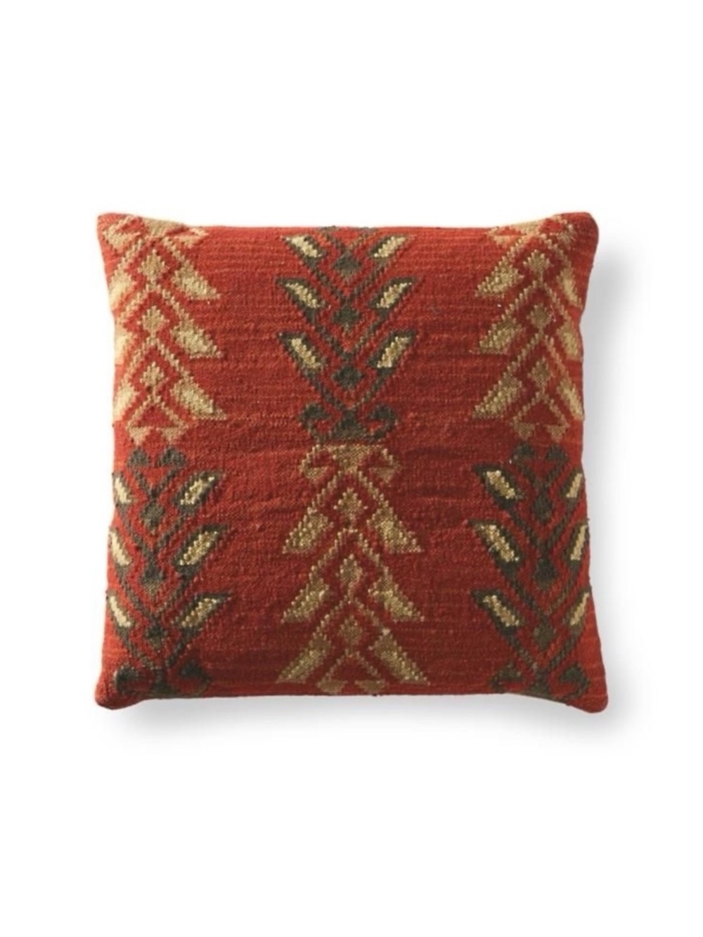Grandin Road Kilim Throw Pillow 18x18 Wool Blend Red Boho Tribal Accent